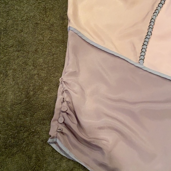 Anthropologie LuPruia One Shoulder Blouse Silver Chain Detail Muted Rose Size M - Picture 3 of 11